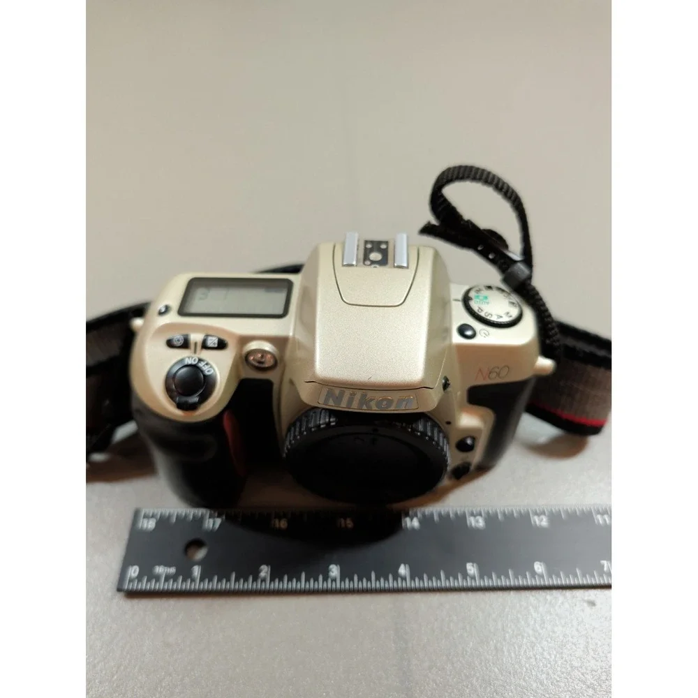 Nikon N60 35mm SLR Film Camera Body Champagne Silver Made in Japan with Strap